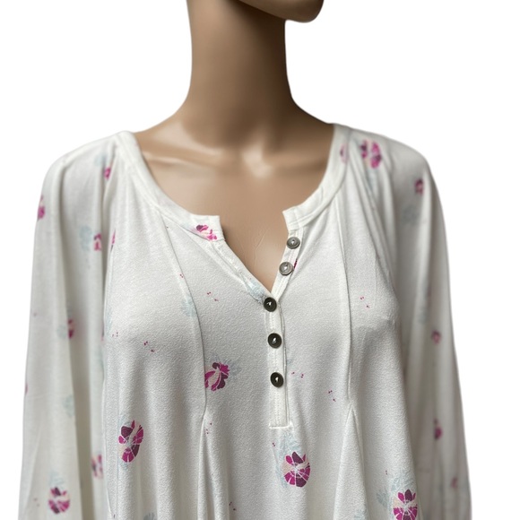 Free People Winter Sun Printed boho off white ling sleeve soft Tunic Dress - Picture 12 of 15